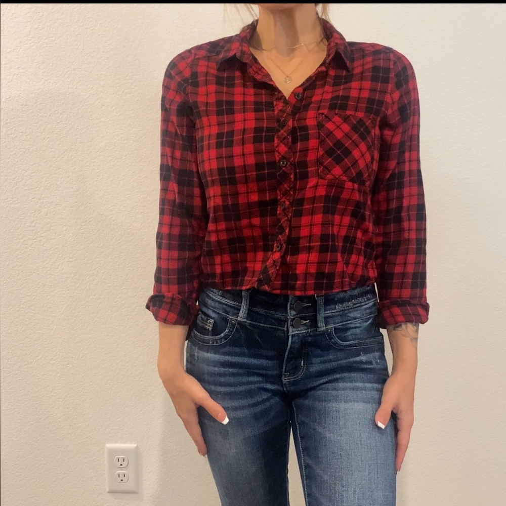 Black And Red Crop Flannel - Size 4 - Great Condition
